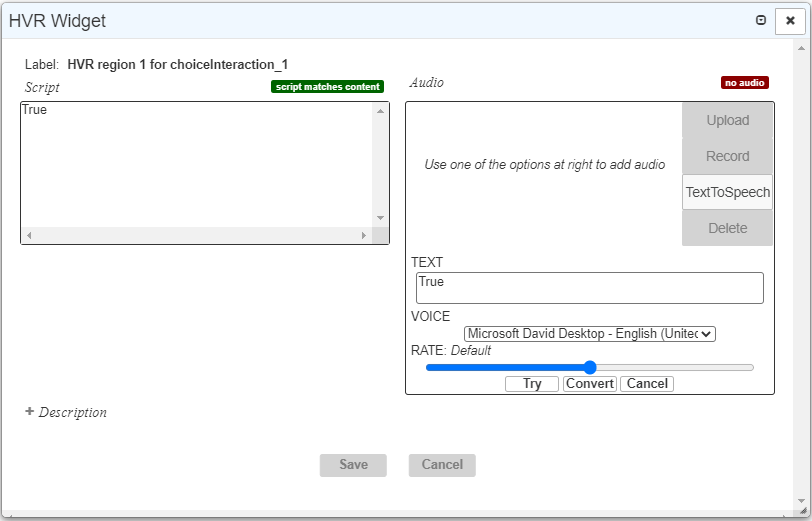 HVR Widget window with text-to-speech controls